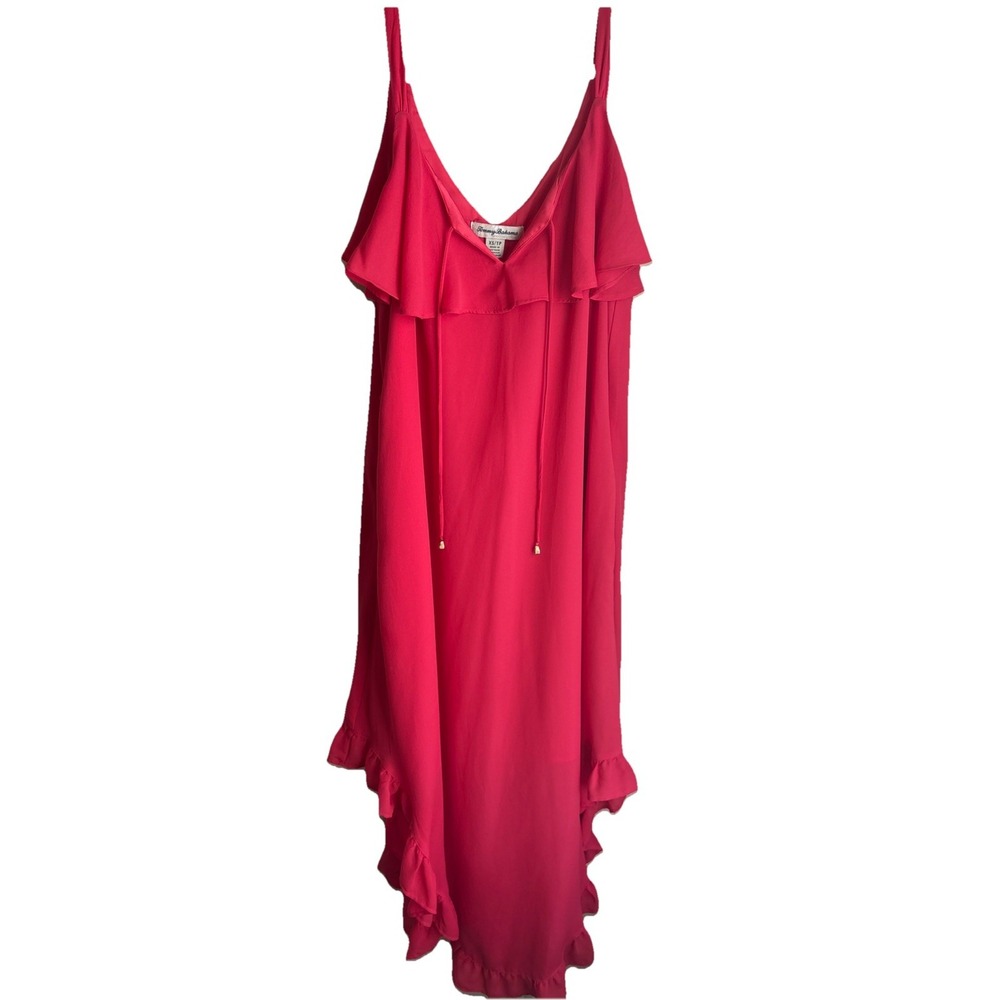 Tommy Bahama pink spaghetti strap flounce ruffle mini dress. Size XS/TP